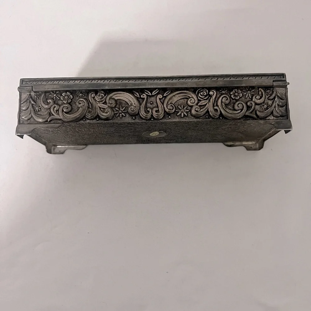Vintage 1992 GODINGER SILVER Jewelry Trinket Box Heavy Floral Vine High Relief